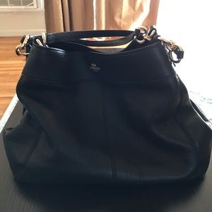 Coach black leather shoulder bag with gold details